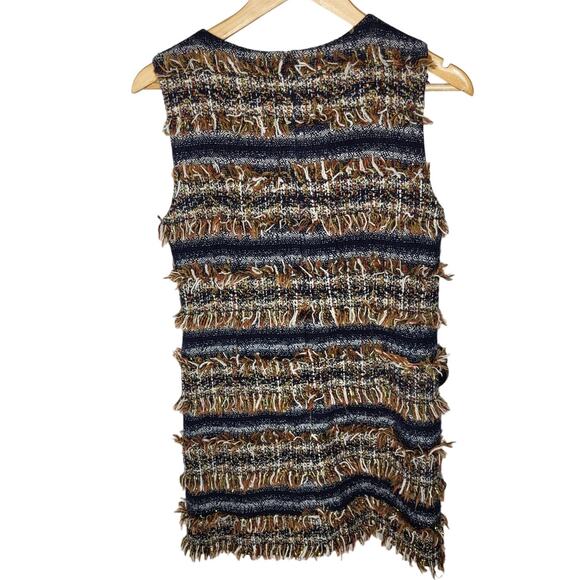 Just Drew Tweed Fringe Boucle Shift Mini Dress Metallic Neutral Sleeveless 6 - Picture 3 of 9